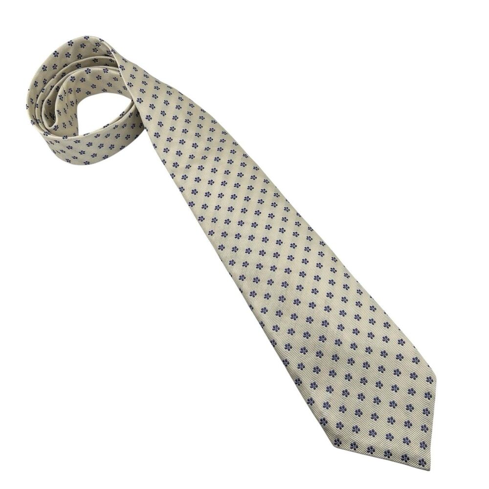 BARBA 7-fold Men's Necktie Napoli Italy 100% Silk Ivory Floral Tie Stunning!
